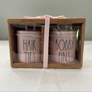 Rae Dunn PINK hair ties and bobby pins canister set 💕